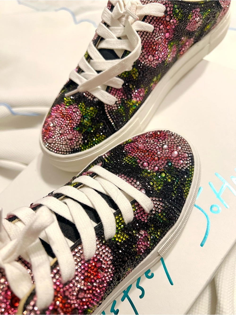 Betsey Johnson SB SINDEY Black Floral Crystal Platform Sneakers - Picture 11 of 13